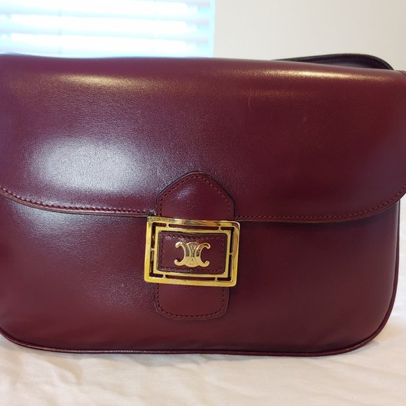 Rare Vintage Celine Burgundy Triomphe Cross-body Shoulder Bag - Picture 3 of 16